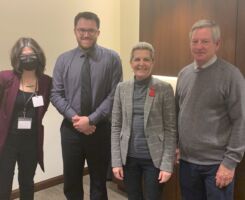 Pictured left to right: Dr. Dawn Bowdish (Joseph's Health Care Hamilton), Bryce Bogie (The Royal), Bonita Zarrillo (MP) and Dr. Rob McMaster (Vancouver Coastal Health Authority)